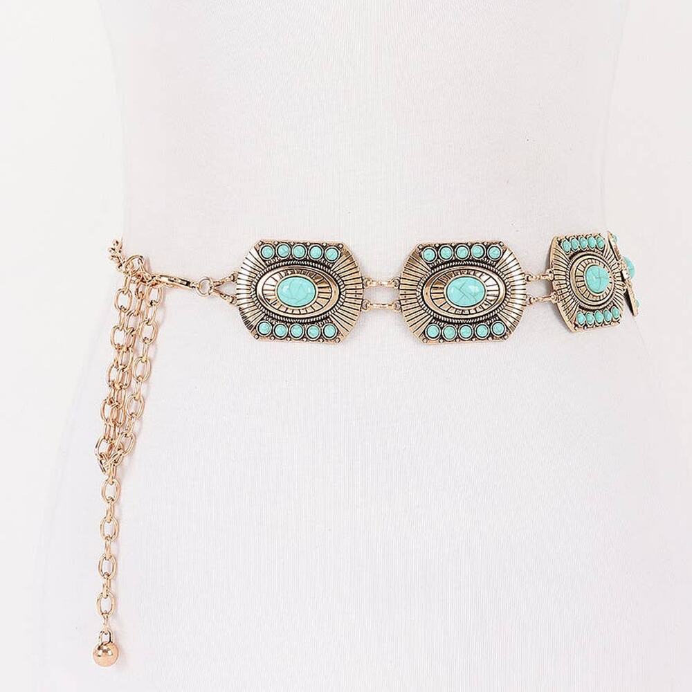 Western Metal Concho Chain Belt – Gold